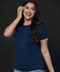 Contrast Ribbed Peach and Blue T-shirt